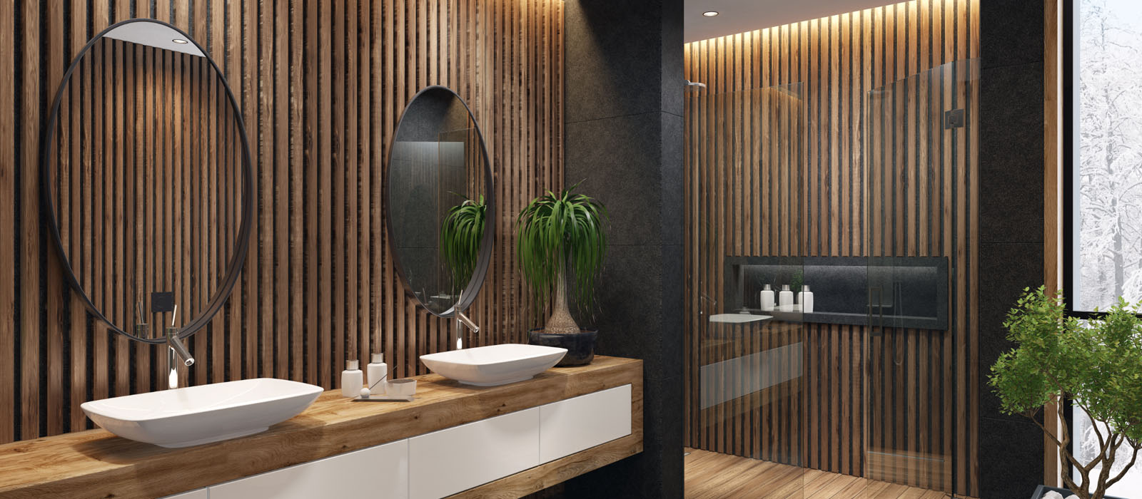 Modernes Badezimmer mit Holzpaneele